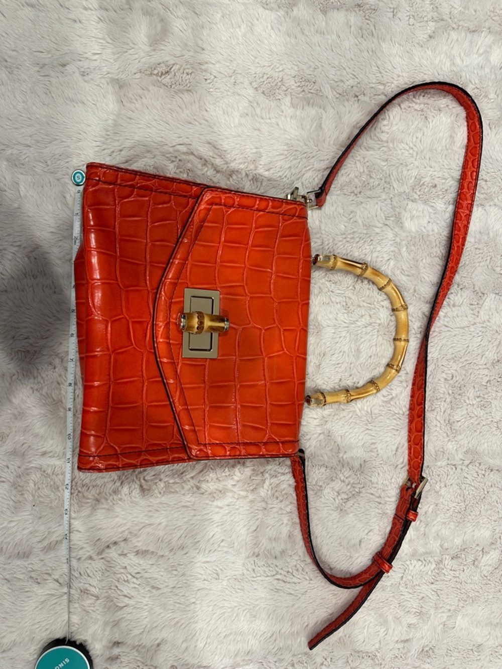 Kate Spade Croc-Embossed Top-Handle Shoulder Bag with Bamboo Accent, EUC